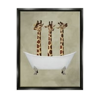 Ступел индустрии три жирафи във вана струя черно рамка плаващо платно стена изкуство, 16х20