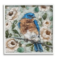 Ступел Синьо Птиче Кацнала Цветя Цветя Животни И Насекоми Живопис Бяла Рамка Изкуство Печат Стена Изкуство