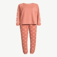 Джойспун Дамски Френски Тери Празник пижама комплект подарък, 2-парче, размери и 3х