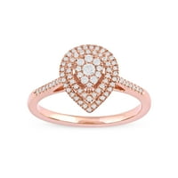 Империал 1 3кт ТДВ диамант 10к Розово злато круша форма клъстер ореол годежен пръстен