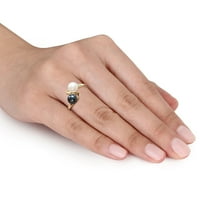 Миабела Дамски бял и черен Сладководен култивиран перлен коктейлен пръстен в 10кт жълто злато