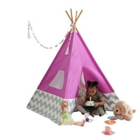 Детска делукс бамбукова и канава игра Типи, детски мебели - розово и Шеврон