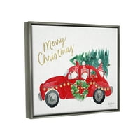 Ступел индустрии Санта гноми шофиране Коледа кола празник дърво графично изкуство блясък сив плаваща рамка