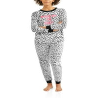 Дамски апликация Дълъг ръкав отгоре и панталон пижама комплект