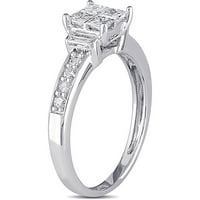 Карат Т. У. принцеса, багета и кръгъл диамант 14 каратово бяло злато годежен пръстен