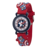 Отмъстител съберете Капитан Америка Момчета Син пластмасов час Учител часовник, Червен 3д Пластмасова каишка
