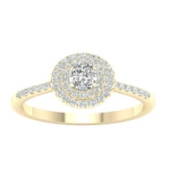 Овален диамантен Двоен ореол годежен пръстен в 10к жълто злато