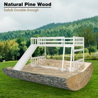 Джима Двойна над две двуетажни дървени ниско легло с пързалка стълба за деца Бяло