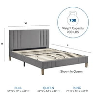 Модерни Основи Баркли Тапицирано Платформено Легло, Пълно, Светло Сиво
