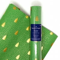 Коледна опаковъчна хартия, зелена със златни дървета дизайн, Премия ръка екран отпечатани специална хартия