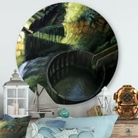 Дизайнарт 'Стара воденица в зелен природен пейзаж' Лейк Хаус кръг метал Арт-диск от 11