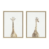 Кейт и Лоръл Силви жираф отпред и отзад рамкирани платно стена изкуство, определени от Ейми Питърсън Арт