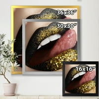 Дизайнарт 'Дамски устни черно червило и златни пайети' модерна рамка Арт Принт