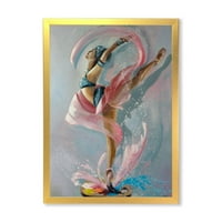 Дизайнарт 'Грациозно Танцуващо Момиче В Розови Завеси' Традиционна Рамка Арт Принт