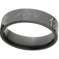Плосък черен циркониев пръстен с японски канджи за любов лазер