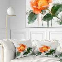 Дизайнарт оранжева роза скица акварел - флорална възглавница-16х16