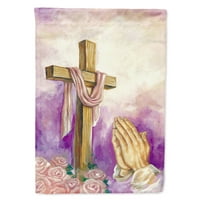 Каролински съкровища АФ2810ХФ Великденски кръст с молещи се ръце флаг платно къща размер голям, Многоцветен
