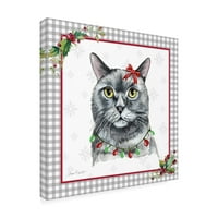 Жан Плут 'карирана Коледа с котка к' платно изкуство