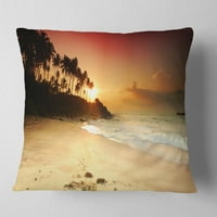 Дизайнарт невероятен залез и плаж в Шри Ланка-модерна възглавница за хвърляне на морския бряг - 18х18
