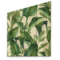 Дизайнарт 'листа от тропически листа на бяло' тропически принт върху естествена борова дървесина