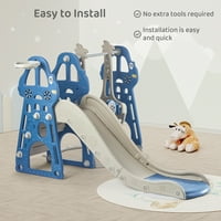 Детски комплект за пързалка и люлка за малки деца на възраст 1-6 години, изключително голяма детска площадка за игри На открито с баскетболен обръч и катерач – синьо