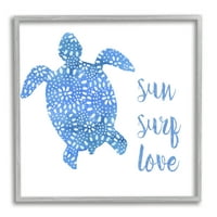 Ступел индустрии шарени синьо морска костенурка Плаж фраза калиграфия живопис сива рамка изкуство печат стена изкуство, дизайн от Джаки Декър