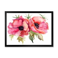 Дизайнарт 'Стилизирани Розови Макови Цветя' Традиционна Рамка Арт Принт