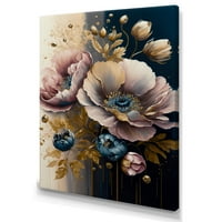 Дизайнарт Болд розово и синьо мак цветя и платно стена изкуство