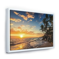 Дизайнарт 'Райски тропически остров плаж с палми' Екстра голям морски пейзаж арт рамка платно