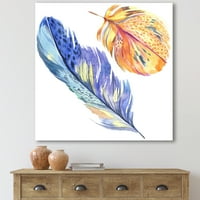 Цветно синьо и златно птиче перо от крило живопис платно изкуство печат