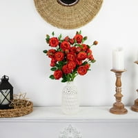 Комплект от оранжева и червена Камелия роза изкуствени флорални спрейове 23