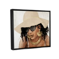 Ступел индустрии украсени жена с шапка Живопис струя черно плаваща рамка платно печат стена изкуство, дизайн