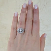 18к Бяло Злато микрочип Арт Деко флорален дизайн дуо сватбен пръстен комплект годежен пръстен и сватбена