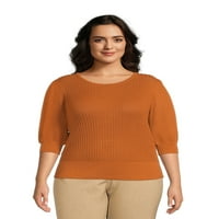 Терра & небе жените Плюс размер текстурирани пуловер с бутер ръкави