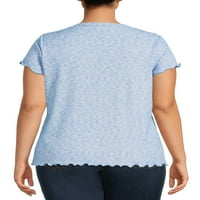 Тера & Скай жените Плюс размер маруля ръб къс ръкав тениска