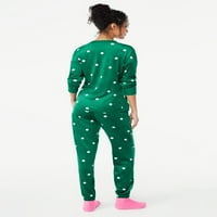 Джойспун Дамски разтегателен Велур пижама комплект с чорап, комплект от 3 части, размери с до 3х