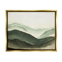 Ступел индустрии мъглива планинска верига атмосферен пейзаж акварел живопис металик злато рамкирани плаващо