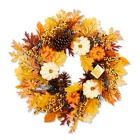 Есен, реколта в Диа крем & портокал тикви & листа венец украса, начин да празнуват