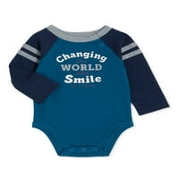 Бебешки момченца, променящи света една по една усмивка трицветно Боди от Реглан, размери 0 3М-24М