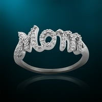 Наталия Дрейк бял диамант Мама пръстен за жени в родиево покритие сребро Размер 5