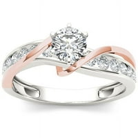 Карат Т. в. диамантен розов двуцветен класически 14кт годежен пръстен от бяло злато