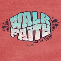 Тениска за благословено момиче за жени ходете с вяра, а не с виждане отпечатана, 3хл червена Хедър
