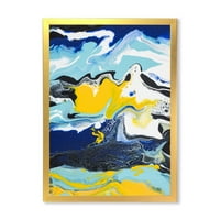 Дизайнарт 'абстрактна мраморна композиция в синьо и жълто' модерна рамка Арт Принт
