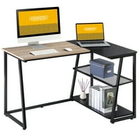 Л-образно бюро с рафтове за съхранение Ъглов Компютър бюро писане учебна работна станция за домашен офис